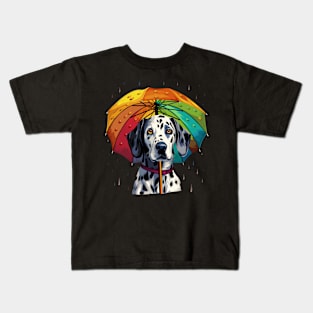 Dalmatian Rainy Day With Umbrella Kids T-Shirt